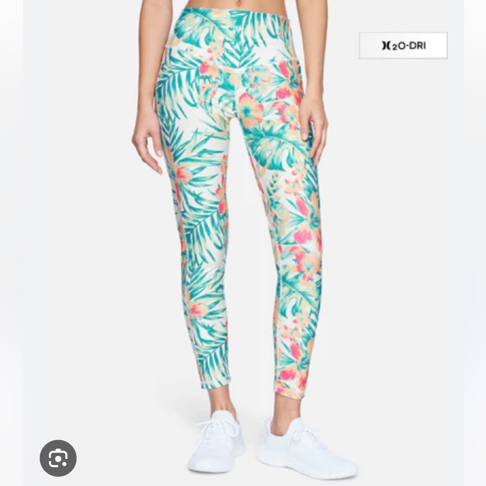 NWT Hurley V Shaped Waist Leggings Hawaiian Palms H2O-DRI High Rise